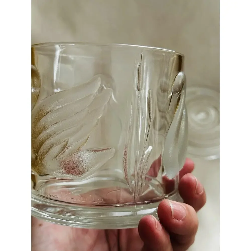 Gloria Vanderbilt Swan Glass Jar with Lid for TELEFLORA Embossed Signed Clear